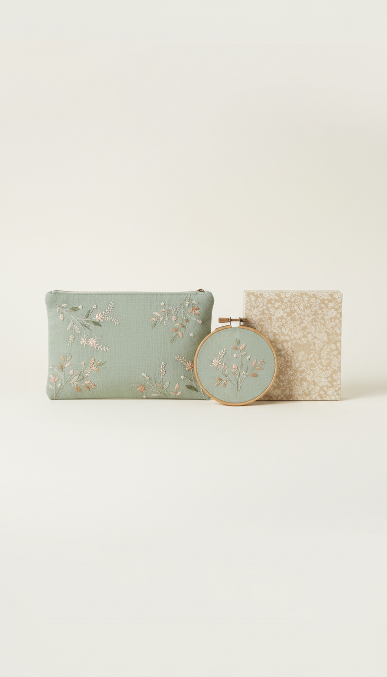 Sage Linen Embroidery Set